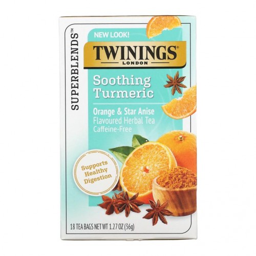 Twinings, 진정 효과 허브차, 강황, 오렌지 및 스타 아니스, 카페인 무함유, 티백 18개입, 36g(1.27oz)