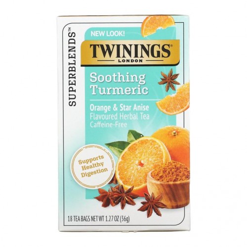 Twinings, 진정 효과 허브차, 강황, 오렌지 및 스타 아니스, 카페인 무함유, 티백 18개입, 36g(1.27oz)