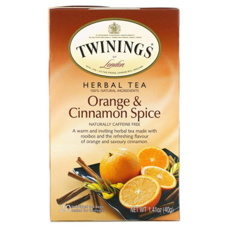 Twinings, 허브차, 오렌지 & 계피, 카페인 무함유, 개별 티백 20개, 40g(1.41oz)
