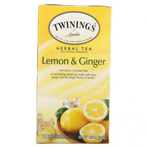 Twinings, 허브차, 레몬 & 생강, 무카페인, 티백 25개입, 1.32oz(37.5g)