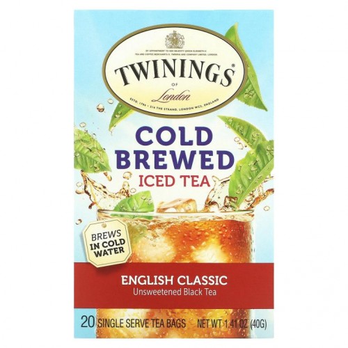Twinings, 콜드브루 아이스티, 잉글리시 클래식, 티백 20개입, 40g(1.41oz)