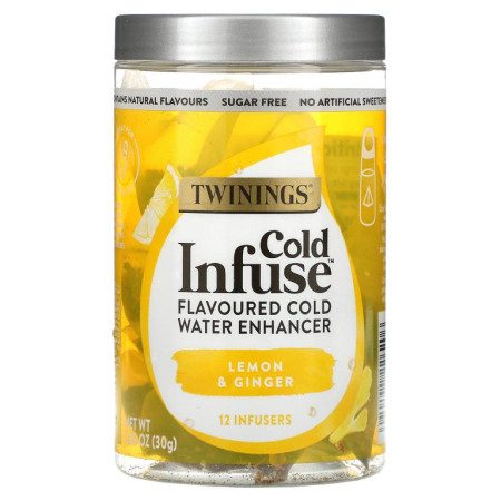 Twinings, Cold Infuse,  Flavoured Cold Water Enhancer, Lemon & Ginger, 12 Infusers, 1.06 oz (30 g)