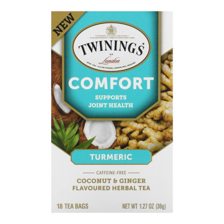 Twinings, Comfort Herbal Tea,  Turmeric, Coconut & Ginger, Caffeine Free, 18 Tea Bags, 1.27  oz (36 g)