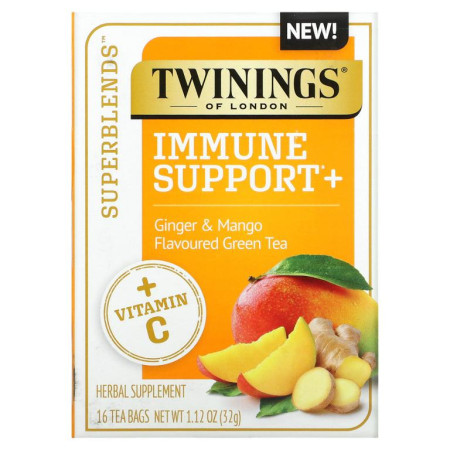 Twinings, Superblends, 비타민C의 면역 증진 효과, 생강 & 망고 녹차, 티백 16개, 32g(1.12oz)