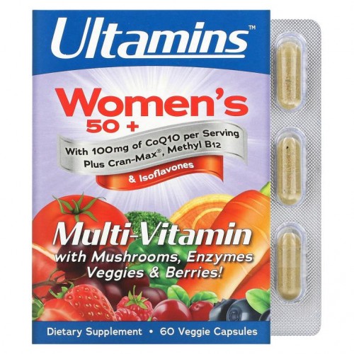 Ultamins, 50세 이상 여성용 CoQ10함유 종합비타민, 버섯, 효소, 채소 및 베리 함유, 베지 캡슐 60정
