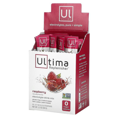 Ultima Replenisher, 전해질 보충제, 라즈베리, 20팩, 개당 3.2g(0.11oz)