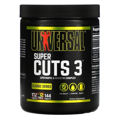Universal Nutrition, 클래식 시리즈, Super Cuts 3, 친지방성 배뇨 촉진 복합체, 144정