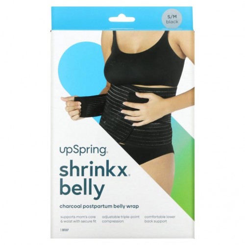 UpSpring, Shrinkx Belly, 대나무 숯 섬유소를 함유한 산후 복부 랩, 사이즈 S/M, 검정