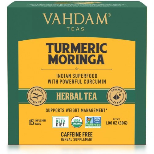 Vahdam Teas, 허브 티, 강황 모링가, 카페인 무함유, 티백 15개, 30g(1.06oz)