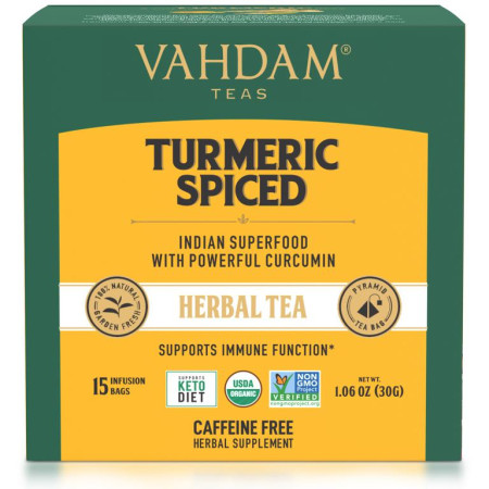 Vahdam Teas, 허브차, 강황 가미, 카페인 무함유, 티백 15개, 30g(1.06oz)