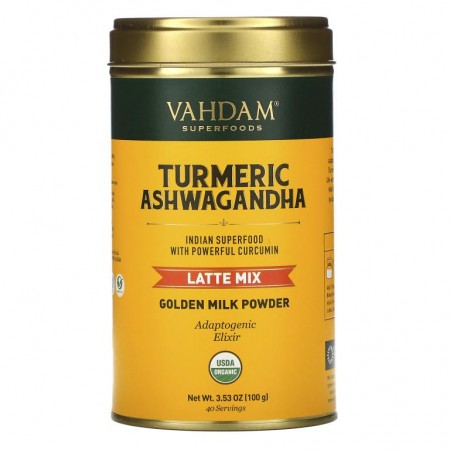 Vahdam Teas, 라떼 믹스, 강황 아슈와간다, 100g(3.53oz)