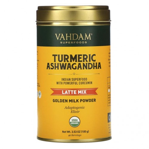 Vahdam Teas, 라떼 믹스, 강황 아슈와간다, 100g(3.53oz)