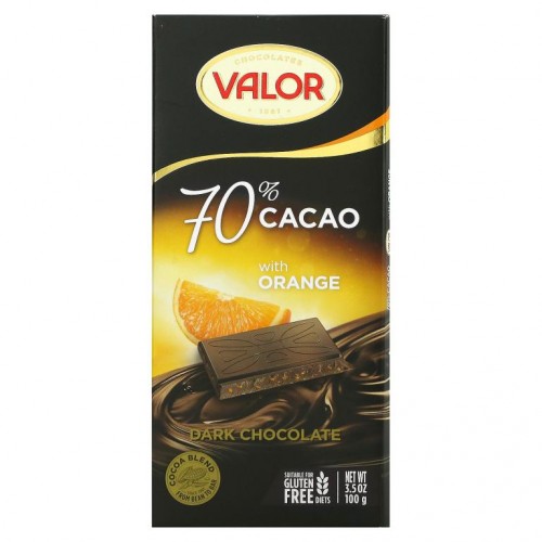 Valor, 다크 초콜릿, 오렌지 함유, 코코아 70%, 100g(3.5oz)