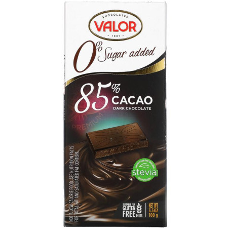 Valor, 다크 초콜릿, 첨가당 0g, 카카오 85%, 100g(3.5oz)