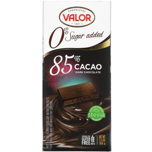 Valor, 다크 초콜릿, 첨가당 0g, 카카오 85%, 100g(3.5oz)