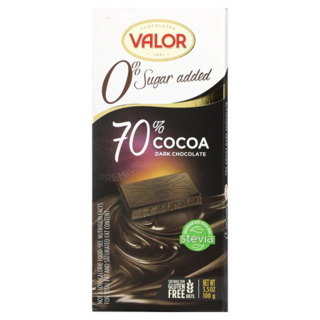Valor, 설탕 0% 첨가, 70% 다크 초콜릿, 100g(3.5oz)