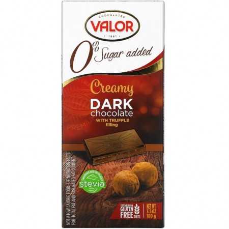 Valor, 크리미한 송로버섯이 채워진 크리미한 다크 초콜릿, 첨가당 0%, 100g(3.5oz)