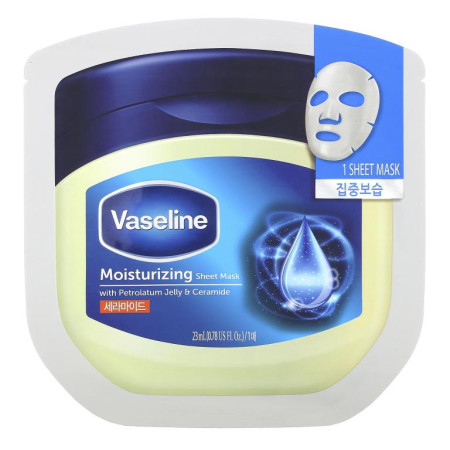 Vaseline, 페트롤라툼 젤리 및 세라마이드가 함유된 모이스처라이징 뷰티 시트 마스크, 1매, 23ml(0.78fl oz)