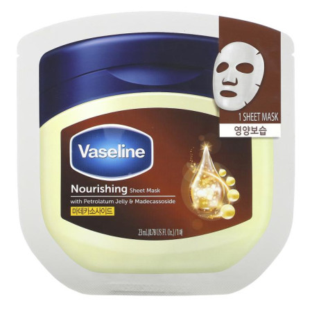 Vaseline, 페트롤라툼 젤리 및 마데카소사이드가 함유된 너리싱 뷰티 시트 마스크, 1매, 23ml(0.78fl oz)