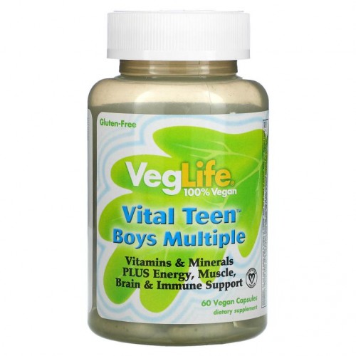 VegLife, Vital Teen 남자 아이 종합 영양제, 베지 캡슐 60정