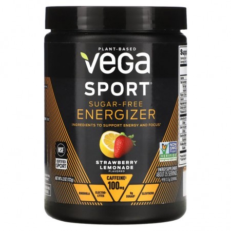 Vega, 설탕 무함유 에너자이저, 딸기 레모네이드, 122g(4.3oz)