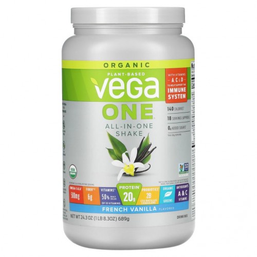 Vega, One 올인원 셰이크, 프렌치 바닐라 맛, 689g(1lb 8.30oz)
