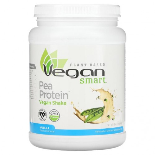 VeganSmart, 완두콩 단백질 식물성 셰이크, 바닐라, 540g(19oz)