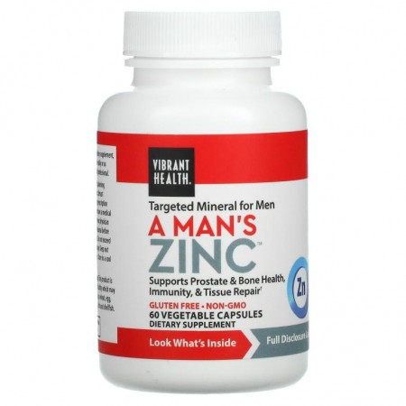Vibrant Health, A Man's Zinc, 베지 캡슐 60정