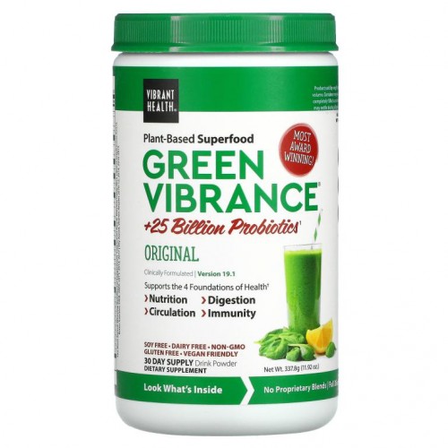 Vibrant Health, Green Vibrance +250억 프로바이오틱스, 버전 19.1, 337.8g(11.92oz)