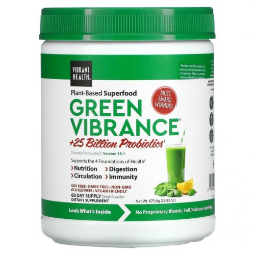 Vibrant Health, Green Vibrance +250억 프로바이오틱스, 버전 19.1, 675.6g(23.83oz)