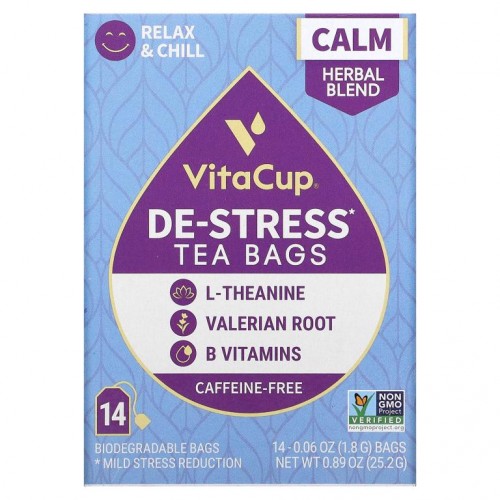 VitaCup, De-Stress Tea, Caffeine-Free, 14 Bags, 0.06 oz (1.8 g) Each