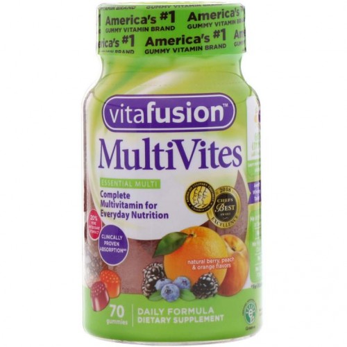 VitaFusion, 종합 비타민, 완전 종합 비타민, 천연 베리, 복숭아와오렌지 맛, 껌 70개