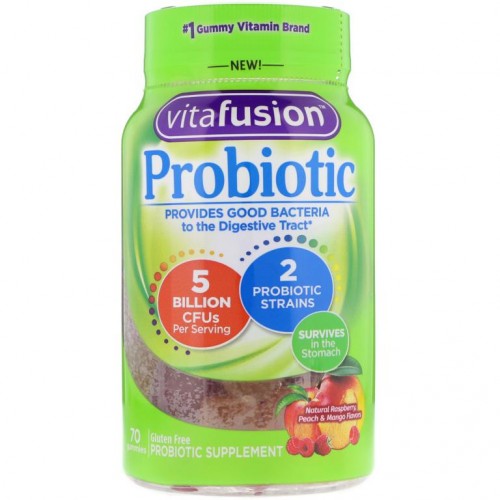 VitaFusion, 프로바이오틱, 천연 라즈베리, 복숭아 & 망고 맛, 50억 CFU, 구미젤리 70개