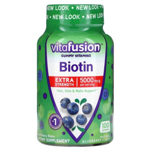 VitaFusion, 초강력 바이오틴, 천연 블루베리 향미료, 2,500 mcg, 구미젤리 100개