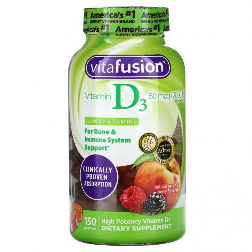 VitaFusion, 비타민D3, 천연 복숭아 & 베리, 25mcg(1,000IU), 구미젤리 150개