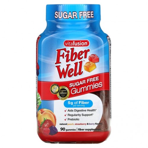 VitaFusion, Fiber Well, 복숭아, 딸기, 베리, 구미젤리 90개