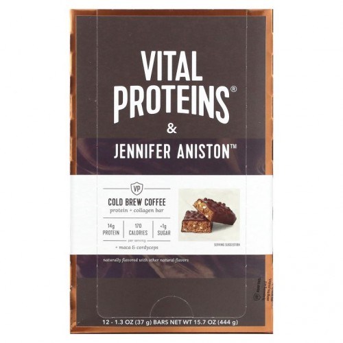 Vital Proteins, 단백질 + 콜라겐 바, 콜드 브루 커피, 12개입, 각 37g (1.3oz)