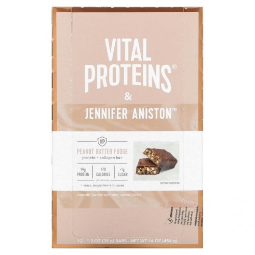 Vital Proteins, 단백질 + 콜라겐 바, 땅콩 버터 퍼지, 12개입, 각 38g (1.3oz)