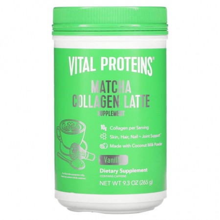 Vital Proteins, 말차 콜라겐 라떼, 바닐라, 9.3oz(265g)