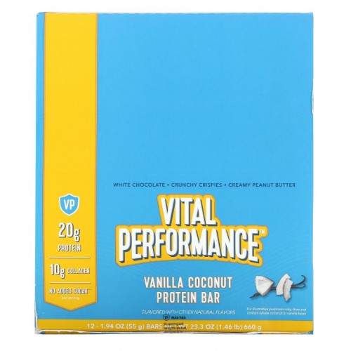 Vital Proteins, Each Vital Performance, 바닐라 코코넛 프로틴 바, 12개입, 각 55g (1.94 oz)