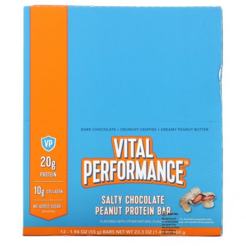 Vital Proteins, Vital Performance, 솔티 초콜릿 피넛 프로틴 바, 12개입, 각 55g (1.94 oz)