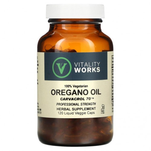 Vitality Works, 오레가노 오일, 카르바크롤 70, 액상 베지 캡슐 120정
