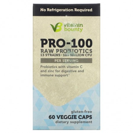 Vitamin Bounty, PRO-100 무가공 프로바이오틱, 1,000억CFU, 베지 캡슐 60정