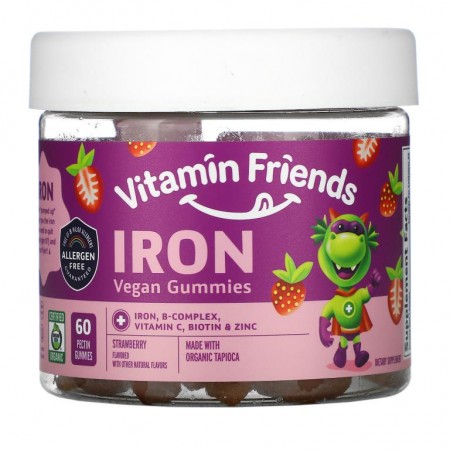 Vitamin Friends, 철분 베지 구미젤리, 딸기맛, 펙틴 구미젤리 60개