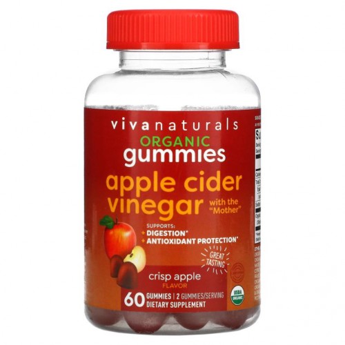 Viva Naturals, Organic Apple Cider Vinegar, Crisp Apple, 60 Gummies