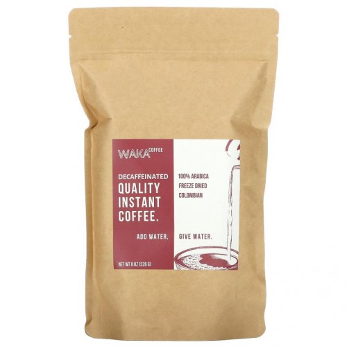 Waka Coffee, 100% 아라비카 인스턴트 커피, 콜롬비아, 미디엄 로스트, 디카페인, 226g(8oz)