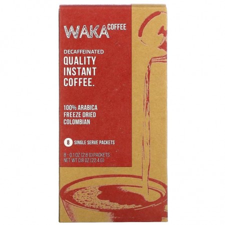 Waka Coffee, 100% 아라비카 인스턴트 커피, 콜롬비아, 미디엄 로스트, 디카페인, 8팩, 각 2.8g(0.1oz)