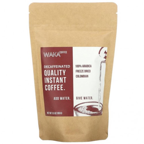 Waka Coffee, 100% 아라비카 인스턴트 커피, 콜롬비아, 미디엄 로스트, 디카페인, 99g(3.5oz)