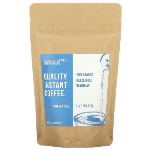 Waka Coffee, 100% 아라비카 인스턴트 커피, 콜롬비아, 미디엄 로스트, 99g(3.5oz)
