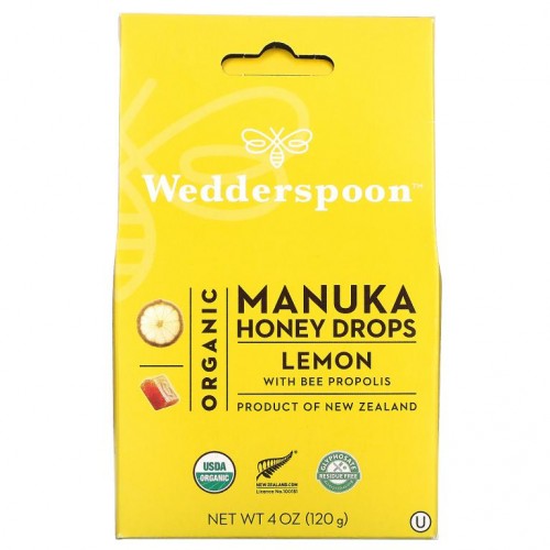 Wedderspoon, 유기농 마누카 허니 캔디, 벌 프로폴리스 함유 레몬, 120g(4oz)